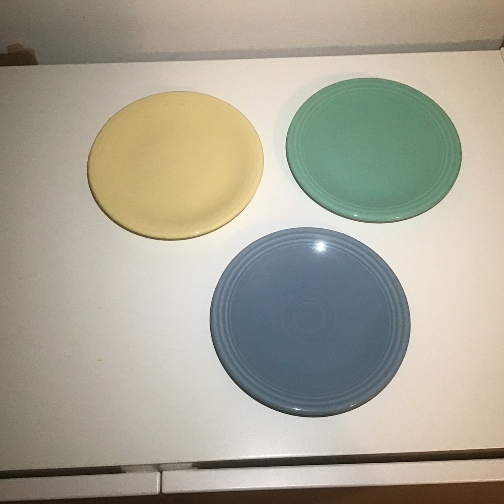 Fiesta Homer Laughlin Bread Butter Plates Set 3 Periwinkle Sea Mist Yellow 6in
